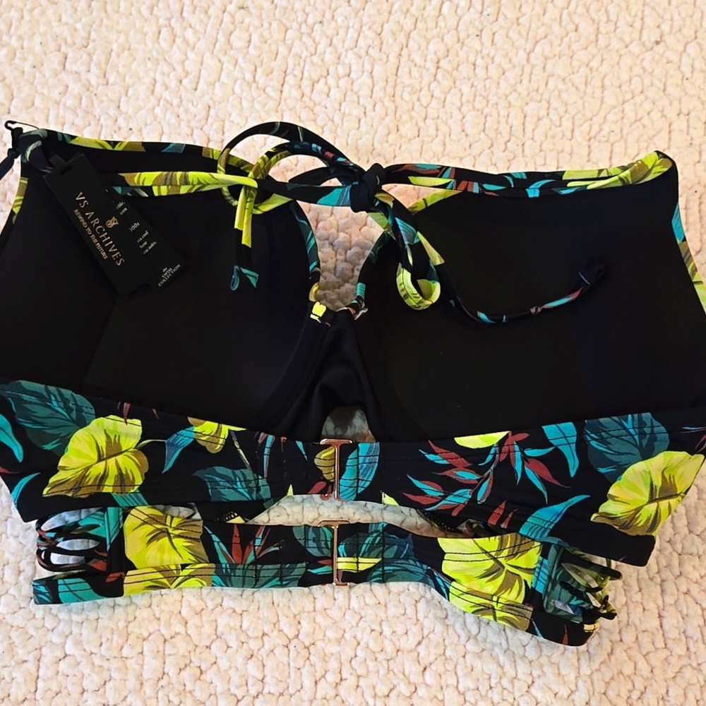 Victoria's Secret Green and Black Bikini Bold Tropical Design - Picture 2 of 4